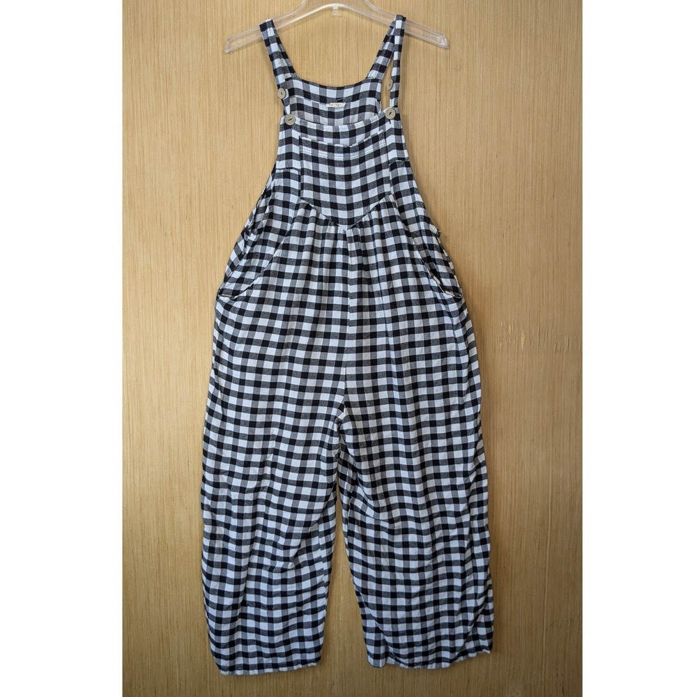 Cottage Teacher Fall Wide Leg Overalls Jumpsuit Size L Black White Cotton Baggy